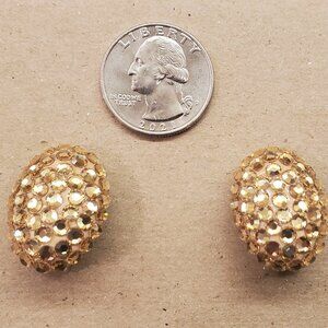 Mister Bijoux Signed 90's Oval Amber Gold rhinestone clip on earrings